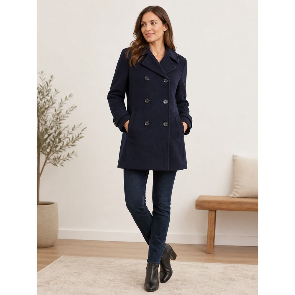 Vintage Preston & York Navy Women's Double Breasted Wool Coat size 6